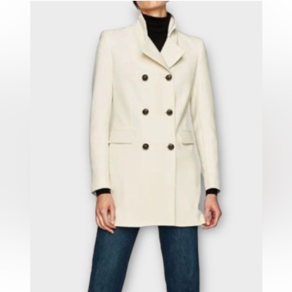 Zara Women Double Breasted Buttoned Frock Coat Cream Size Large